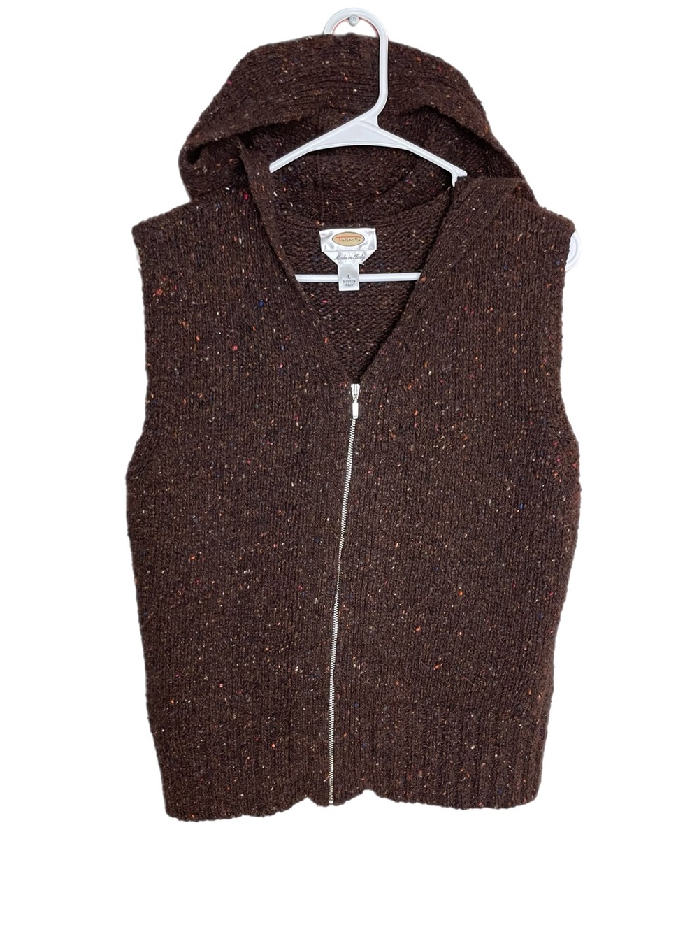 Vintage Talbots Sleeveless Full Zip Sweater Hooded Speckled Women’s Size Large